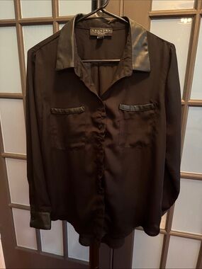 Laundry By Shelli Segal Black Satin-Trim Button Front Shirt